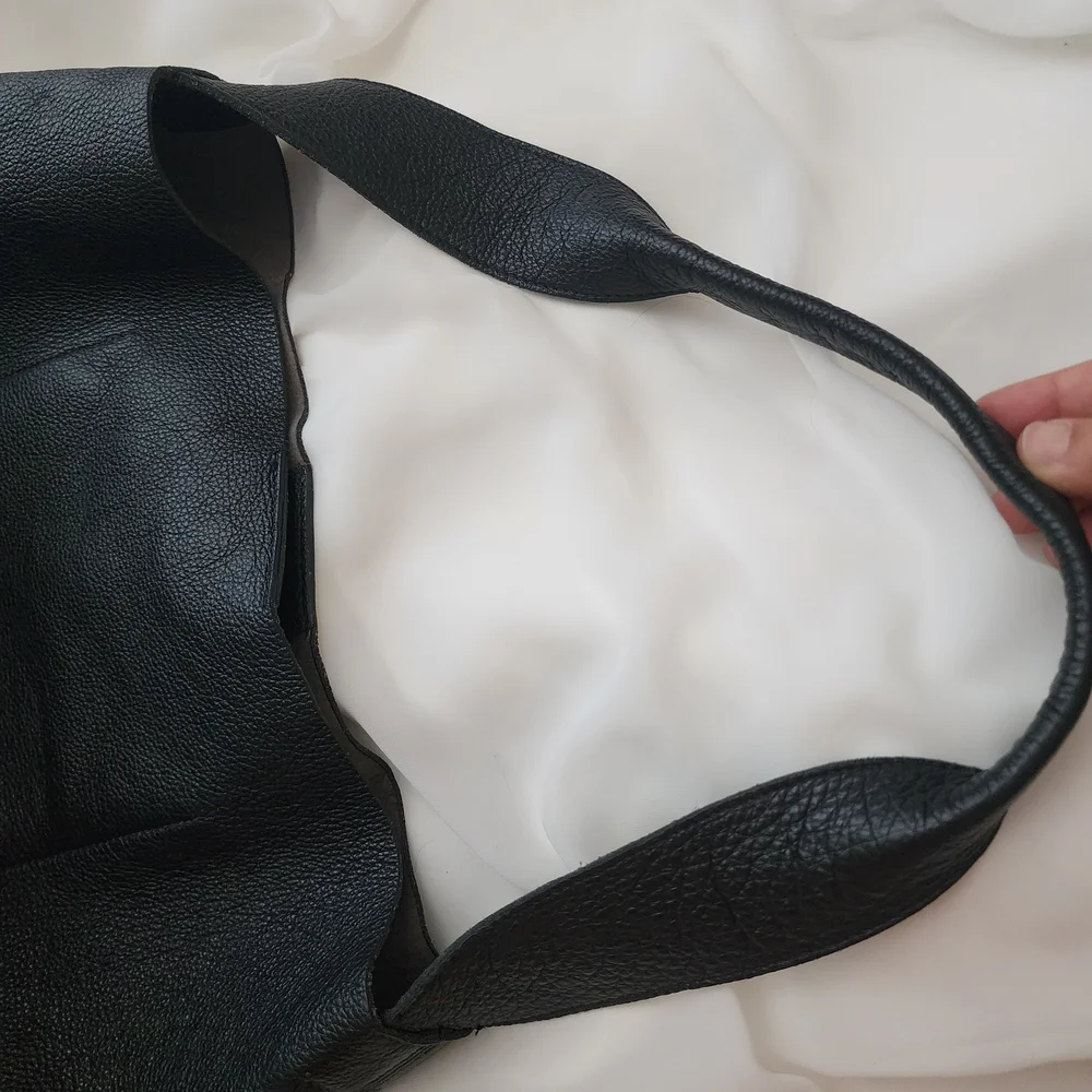 Eileen Fisher Black Leather Hobo Tote Shoulder Bag